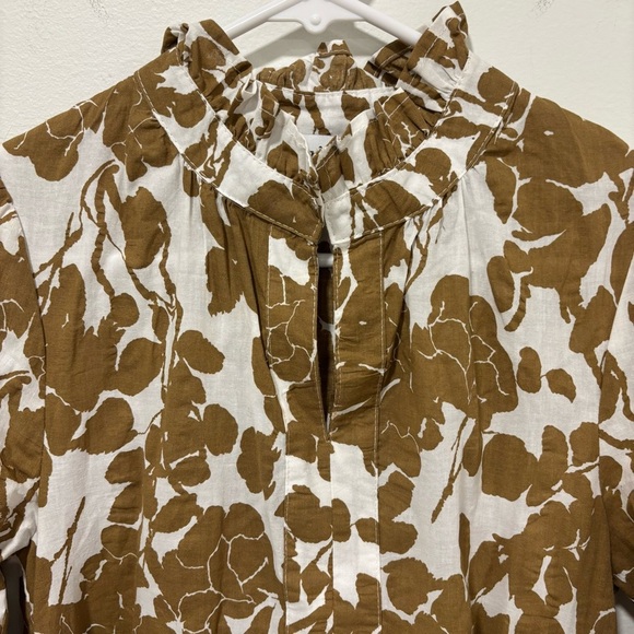 En Saison Brown White Floral Print Babydoll Long Sleeve Short Mini Dress Ruffles - Picture 8 of 13